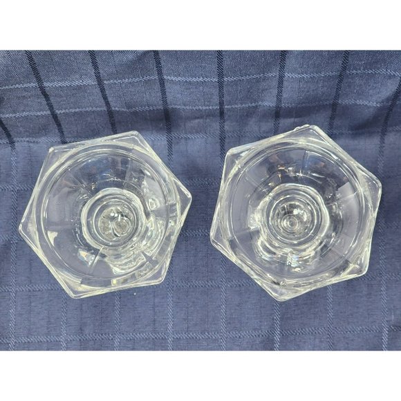 Vintage Set Of 2 Pressed Glass Clear Candle Stick Holders‎ Candle Holders - Picture 4 of 8